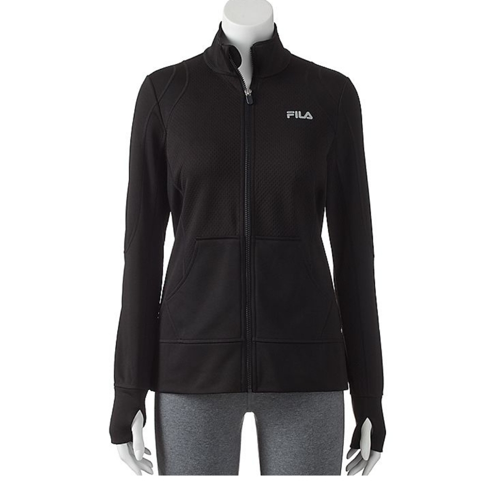 Fila Stretch Active Sport Velocity Full Zip Jacket Black Thumb Holes M $55 NWT